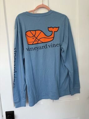 Vineyard Vines Long Sleeve Tee - Coastline Blue with Peach Accent